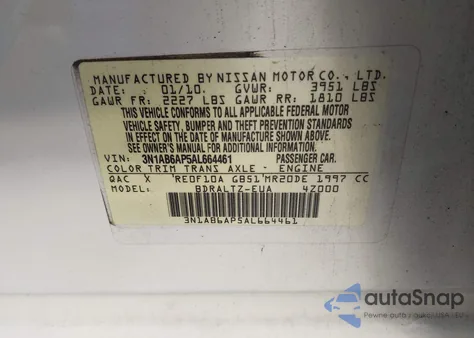 2010 Nissan Sentra 2.0S из США, поврежденный, VIN 3N1AB6AP5AL664461